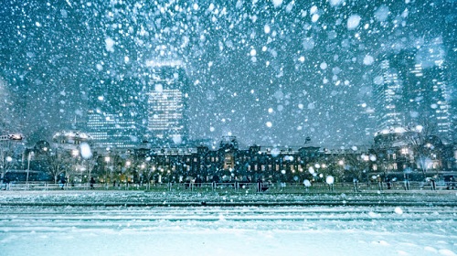 Ngắm nhìn vẻ đẹp lãng mạn của thành phố Tokyo dưới mưa tuyết