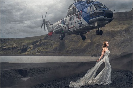 Cô dâu suýt gặp nạn khi chụp ảnh cưới dưới trực thăng