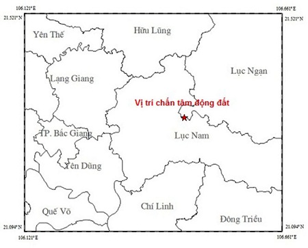 Động đất 3,2 độ richter tại Lục Ngạn - Bắc Giang